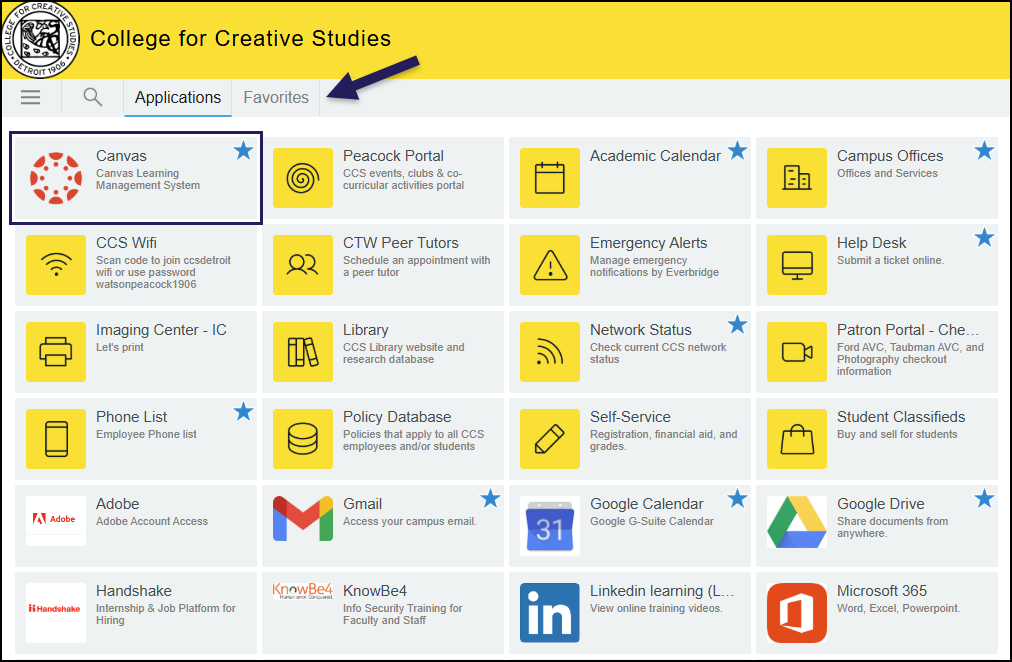 The CCS Access Manager. Click on the star at the top right corner of any button to mark it as a "favorite".