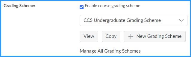 In your course "Settings" screen, ensure that the "Enable course grading scheme" checkbox is selected.