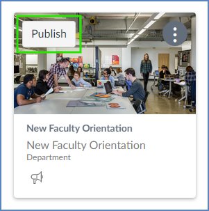 Instructors can publish Canvas courses from the Dashboard.  Under the "Unpublished Courses" heading of the Dashboard, click the "Publish" button at the top of any course card that you want to publish.