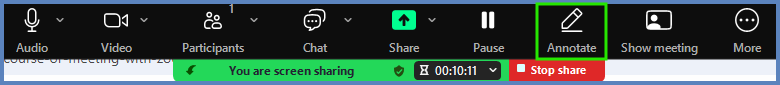 When sharing your screen during a Zoom meeting, click the "Annotate" icon to add annotations to your screen that your attendees will see.
