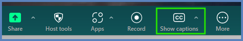 The Zoom toolbar during a meeting displays the "Show captions" button.  If this button is not visible, click on the "More" button, and then select "Captions".
