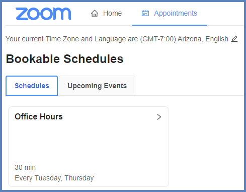 Students can see any of your scheduled openings via the "Schedules" tab in the Zoom integration within Canvas.