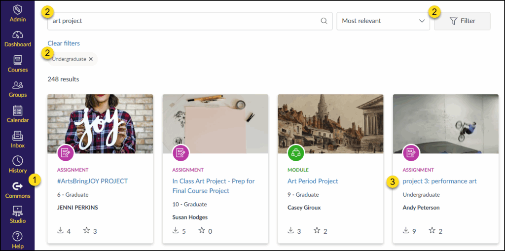Click on the name of the item to view additional details about it. In this example, we select the project 3: performance art assignment.