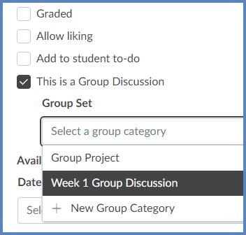 When editing Discussion Topic details, click on the "This is a Group Discussion" checkbox, and then select a "Group Set".