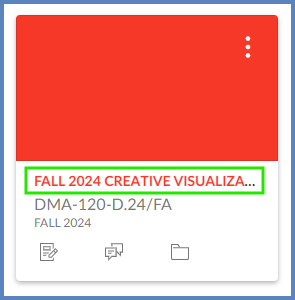 This is a Couse Card found on the Canvas Dashboard. The course name appears below a colored box. This name can be changed to a custom nickname.