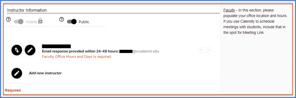 A "Required" component in Simple Syllabus will have an orange border around it and have the word "Required" in the bottom left-hand corner.