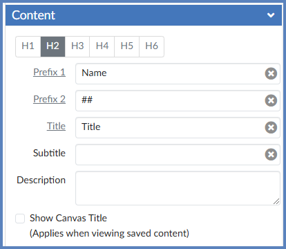 Rather than editing the text that populates within the Rich Content Editor (RCE), you can edit the text directly in the DesignPLUS sidebar. In the "Content" panel that appears in the DesignPLUS sidebar, fill in the information about your page. Any information you add to these text fields will automatically populate on your page within the RCE.