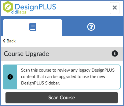 Click on the Scan Course button in the DesignPLUS sidebar.