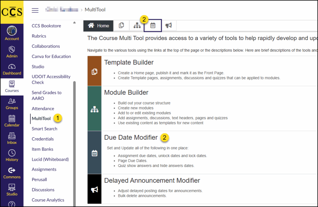 On the MultiTool screen, click on either the Due Date Modifier icon or the Due Date Modifier description.