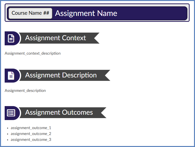 This page is an example of what an assignment template page might look like using the MultiTool Template Builder.