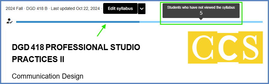 In Simple Syllabus, click on the blue bar at the top of the document to view a Student Engagement Report for your course.