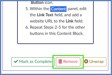 After clicking on the "Open Action Items" icon, click the "Remove" button.