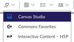 A screenshot of the Rich Content Editor in Canvas, showing a plug icon and the Canvas Studio plugin option. 