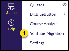 The "YouTube Migration" tool displays as a course navigation menu item in all Canvas courses.