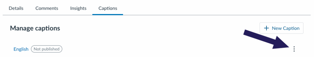 An arrow points to a 3 dots, or the settings, icon where users should click to start editing their captions. 