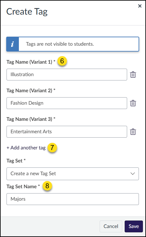 You can create Differentiation Tag Sets and group Differentiation Tags within those sets. In this example, a Tag Set is called "Majors", and the Differentiation Tags within that Tag Set are "Illustration", "Fashion Design", and "Entertainment Arts".