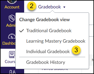 Click on the "Gradebook" drop-down menu, and then select "Individual Gradebook".