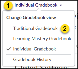 To return to the Traditional Gradebook, click on the "Individual Gradebook" drop-down list, and then select "Traditional Gradebook".