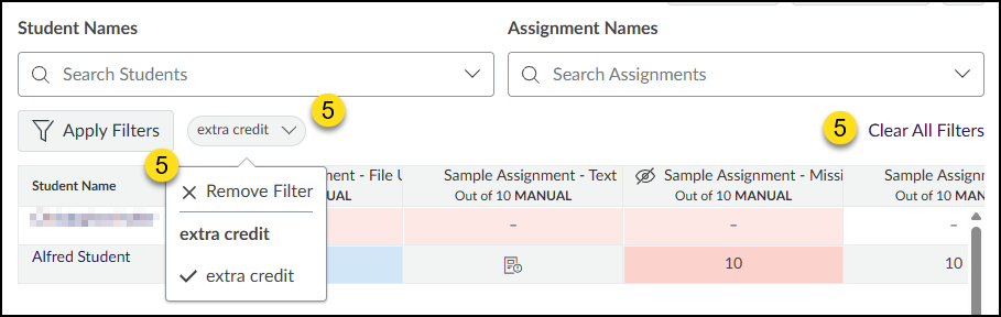 To remove Differentiation Tag filters, you can either: repeat steps 2-4, click on the filter name pill and select "Remove Filter", or you can click on the "Clear All Filters" link.