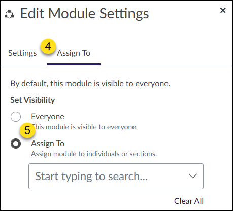In the "Edit Module Settings" fly-out menu, click on the "Assign To" tab, and then select the "Assign To" radio button.