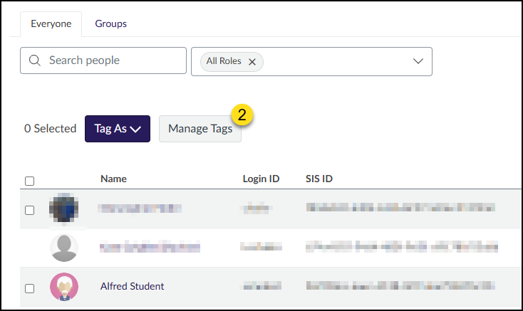 To create new Differentiated Tags, click on the "People" link in course navigation, and then click on the "Manage Tags" button.