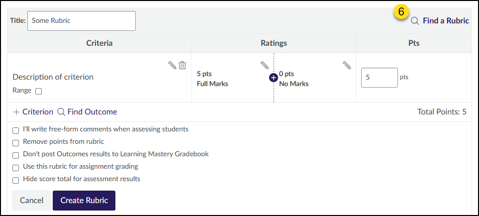 Click the "Find a Rubric" link at the top right-hand corner of the rubric interface.