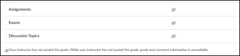 Students may see a screen similar to this with a crossed-out eye icon next to the assignment group name.