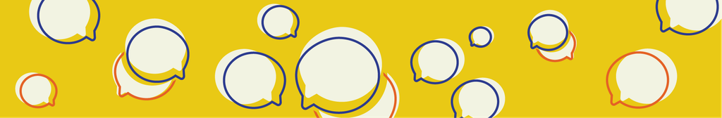 Yellow comic-style banner with speech bubbles, used to represent a way to communicate or talk to the EdTech team.