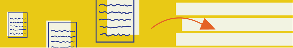 Yellow banner featuring an illustrated document with text lines next to interactive module boxes, representing training and learning resources.