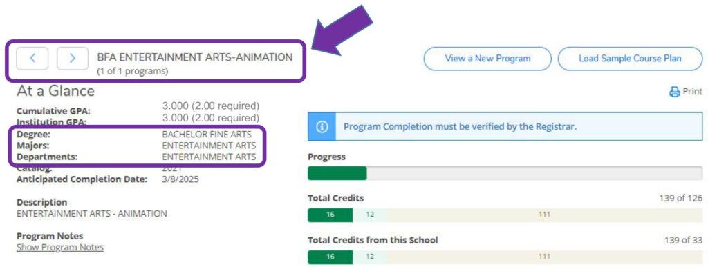 Your program information should now be listed with your current program and major.