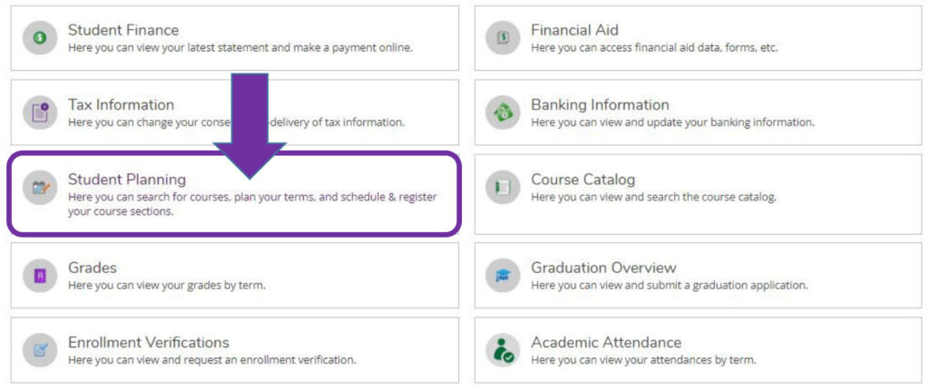 Select the "Student Planning" option from the Self Service main menu.