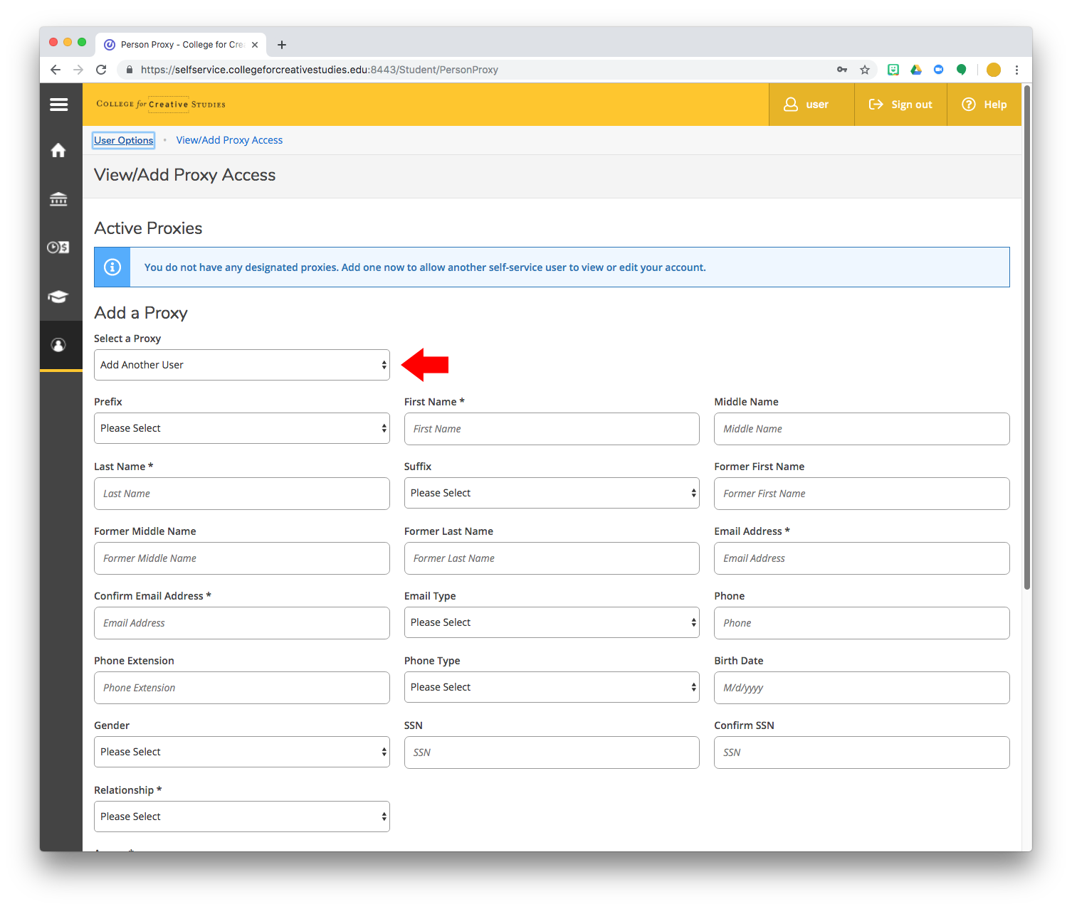 Self Service Proxy Access – Business Services / Student Accounts