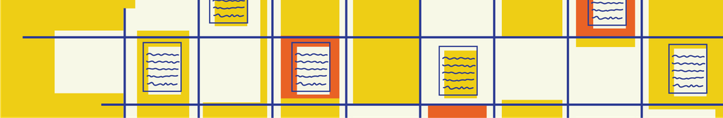 Yellow banner displaying multiple scattered documents filled with written text, representing online and hybrid course materials.