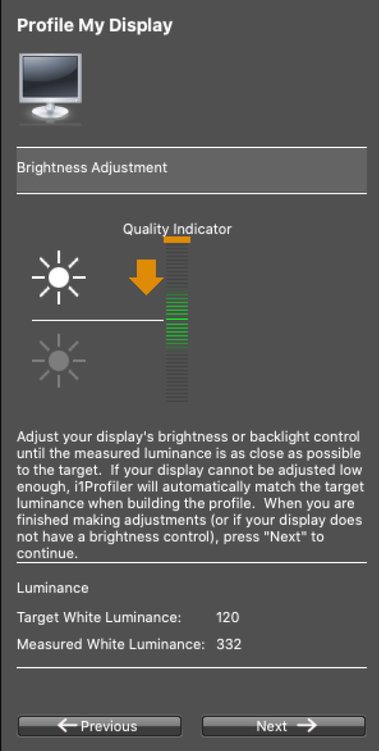 i1profiler - brightness adjustment